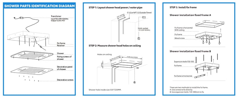 23" Full Body Thermostatic Shower System with Body Jets, Luxury LED Music Rainfall Waterfall Shower Jets System In Wall, Smart Ceiling Mount Multi Function Rain Shower Faucet Set