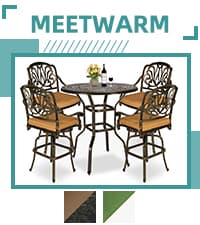 MEETWARM 9-Piece Outdoor Furniture Dining Set, All Weather Cast Aluminum Patio Garden Set with 8 Chairs,1 Oval Table, 2" Umbrella Hole, Dark Bronze