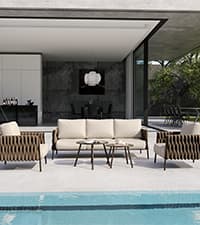 EAST OAK Life Chatter Patio Furniture Set 5 Pieces, Outdoor Furniture 5-Seat Sofa with Two Round Coffee Table, Waterproof Thick Cushion Deep Seating for Porch, Balcony, Chestnut Brown & Creamy Apricot