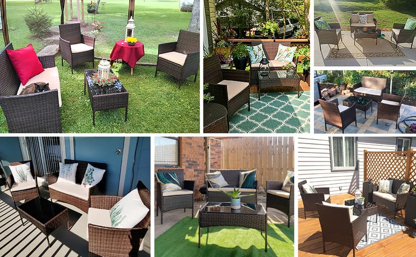 Homall 4 Pieces Outdoor Patio Furniture Sets Rattan Chair Wicker Set, Outdoor Indoor Use Backyard Porch Garden Poolside Balcony Furniture Sets Clearance (Brown and Beige)