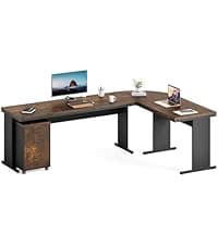 LITTLE TREE 70.8-Inch Office Desk, Wooden Executive Office Desk, Modern Work Desk, Large Farmhouse Writing Table Computer Desk for Home, Brown-Black