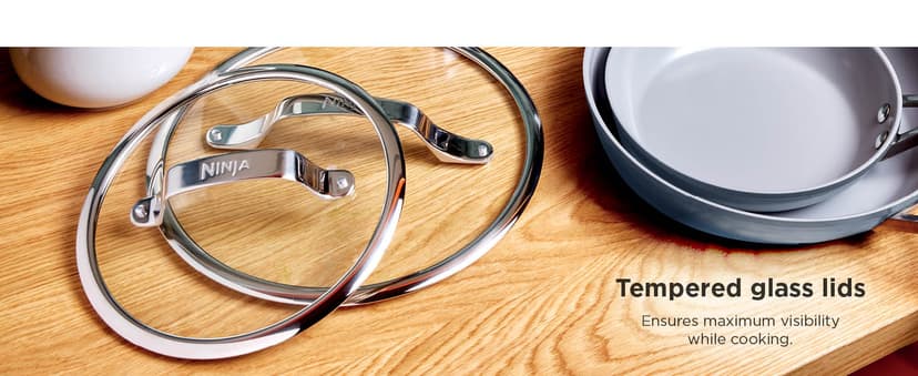 Ninja Ceramic Pro 10-Piece Cookware Set, Non-Stick Pots & Pans Set with Glass Lids, PTFE Free, Ceramic Coated, Stove to Oven Safe, All Stovetops & Induction Compatible, Midnight Blue, CW39010MM