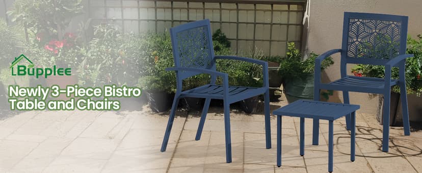 Outdoor Bistro Set for 2, Stackable Modern Porch Furniture Set,Waterproof Patio Furniture Set w/2 Chairs 1 Coffee Table,Bistro Set for Indoor Outdoor Porch Garden Patio Deck,Peacock Blue