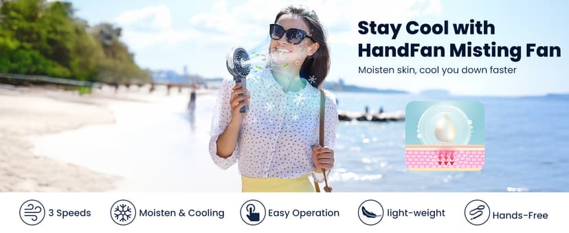 HandFan Upgraded Portable Handheld Misting Fan, Rechargeable Personal Mister Fan, Spray Water Mist Fans, Foldable Mini Cooling Hand Fans for Summer Beach Travel Concerts, Gifts for Women(Royal Blue)