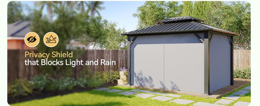 Aoxun Hardtop Gazebo 10x12, Aluminum Frame Canopy with Double Galvanized Steel Roof, Outdoor Gazebo with Breathable Netting and Privacy Curtain for Backyard