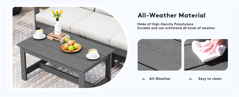 SERWALL HDPE Patio Furniture Set, 7-Piece Outdoor Sectional Sofa Set, All Weather Outdoor Couch Set for Deck, Lawn, Grey Frame with Khaki Cushion