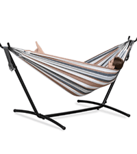 PNAEUT Double Hammock with Space Saving Steel Stand Included 2 Person Heavy Duty Outside Garden Yard Outdoor 450lb Capacity 2 People Standing Hammocks and Portable Carrying Bag (Coffee)