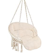 Upgraded Caribbean Hammock Chair with Detachable Metal Bar, Large Hammock Swing Chair, XL Rope Hanging Chair for Outdoor Indoor, 330 LBS Weight Capacity, Burlywood