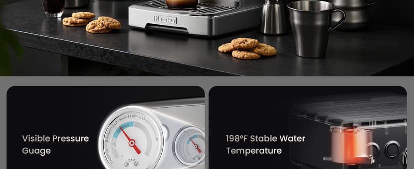 Neretva Espresso Machine, 15 Bar Espresso Coffee Machine with Visible Pressure Guage Professional Espresso Maker with Milk Frother & Stainless Steel for Home Barista Latte and Cappuccino Maker-Silver