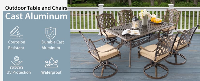 9-Piece Cast Aluminum Patio Furniture, Outdoor Dining Sets for 8 Include 87" Rectangular Patio Dining Table and 8 Stackable Chairs with Cushions & Umbrella Hole (Bronze)