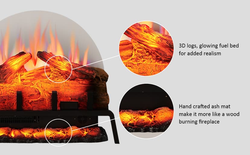 PuraFlame 24" Free Standing Electric Fireplace Log Set Insert, 750W/1500W Heater, 6 Flame Colors with 5 Brightness, Crackling Sound, Remote Control