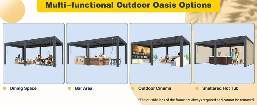 MELLCOM 10x20FT Louvered Pergola with 6 Pull-Down Screens, Aluminum Pergola with Adjustable Rainproof, Dark Gray