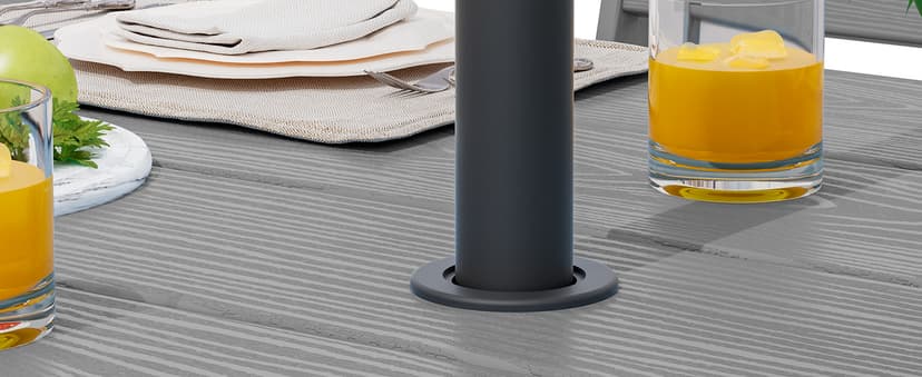 SERWALL Outdoor HDPE Dining Table Set, 7-Piece Outdoor Dining Table Sets with Umbrella Hole Cut-Out Table and 6 Chairs, Gray