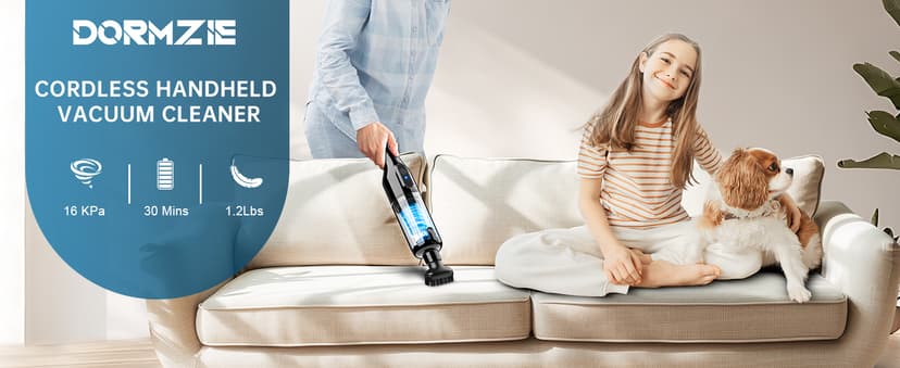 Handheld Vacuum Cordless, Car Vacuum with 16000Pa Powerful Suction, Lightweight at 1.3 lbs, Rechargeable Vacuum Cleaners for Home Office Car Pets with Brushless Motor, Multiple Accessories