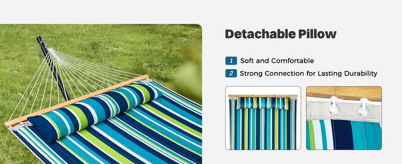 SUPERJARE Hammock with Stand, 2 Person Quilted Outdoor Hammock, Detachable Pillow & Bamboo Spreaders, Portable Hammock with Carrying Bag, Heavy Duty Stand, Perfect for Outside, Patio, Dark Cyan