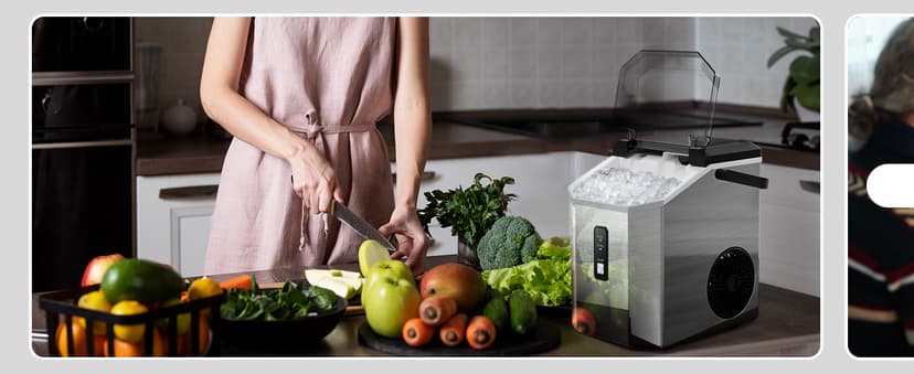 AGLUCKY Nugget Ice Maker Countertop, Portable Crushed Ice Maker Machine with Handle, 35lbs/24H, One-Click Operation, Self Cleaning Ice Machine for Home/Kitchen/Office(Stainless Steel)