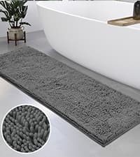 HOMEIDEAS 3 Pieces Bathroom Rugs, Ultra Soft Non Slip Absorbent Chenille Toilet Bath Mat Set (Grey)