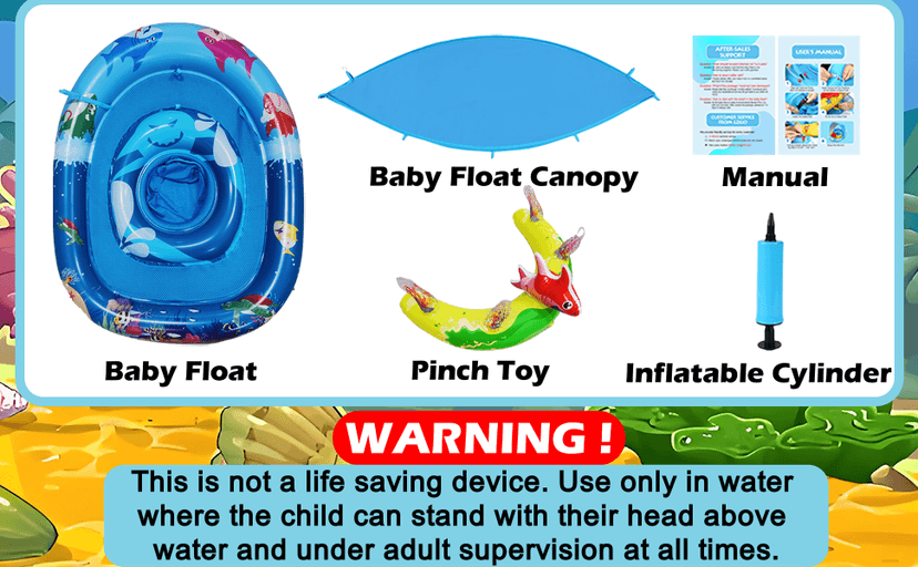 Inflatable Baby Pool Float with UPF50+ Sun Protection Canopy, Adjustable Safety Seat & Interactive Toy Play Console - Includes Ocean Animal Toys for Infants & Toddlers 3-36 Months