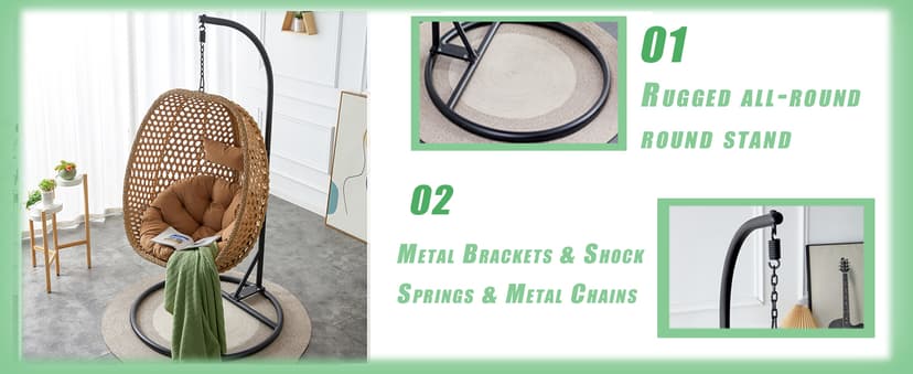 Egg Swing Chair Outdoor with Stand, Hanging Egg Rattan Basket Chair with Cushion and Pillow, Lounge Chairs, Foldable Basket and Metal Stand for Porch, Patio, Bedroom, Balcony,Yard (Grey)