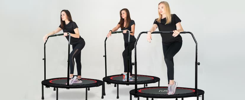 Foldable Mini Trampoline for Adults & Kids 40/48 inch Rebounder Trampoline with Adjustable Foam Bar for Indoor Workout Fitness