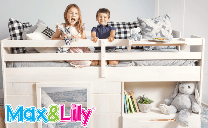 Max & Lily Loft Bed Twin Size, Solid Wood Low Loft Bed with Storage Drawer and Ladder, Modern Farmhouse Loft Bed for Kids, Driftwood