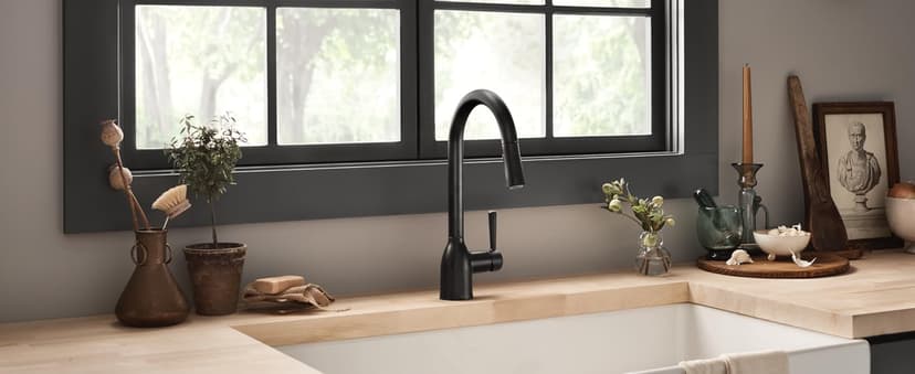 Moen Adler Chrome One-Handle High Arc Kitchen Sink Faucet with Power Clean, Modern Kitchen Faucet with Pull Down Sprayer, 87233