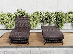 Nestl Chaise Lounge Chair Outdoor Set of 2, Wicker Patio Lounge Chair, Outdoor Lounge Chair with Reclining Backrest