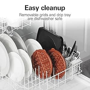 Hamilton Beach Belgian Waffle Maker with Removable PFAS-Free Durathon Nonstick Coated Plates, Easy Flip, Ceramic Grids, Black (26031)