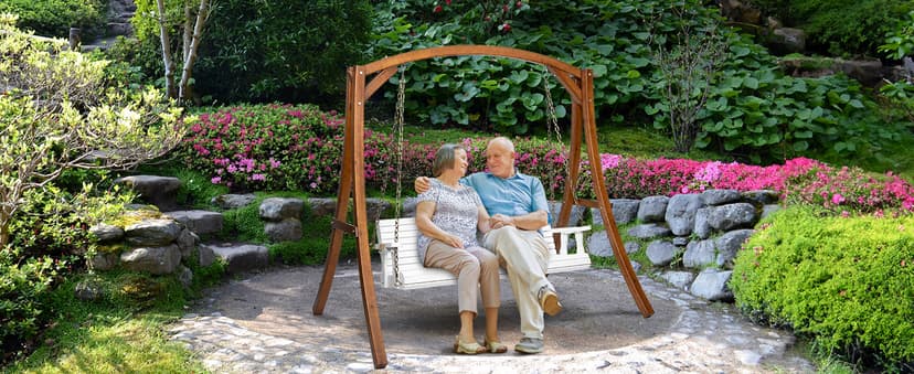 VINGLI Upgraded Patio Wooden Porch Swing for Courtyard & Garden, Heavy Duty 880 LBS Swing Chair Bench with Hanging Chains for Outdoors (5 FT, White)