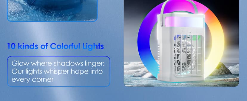 Portable Air Conditioners,Air Conditioner,Ac Unit with 1500ML Water Tank,2 Spray Ports,3 Wind Speeds,3 Timers,10 kinds of Colorful Lights,Portable Ac Units for Room Camping Car Office