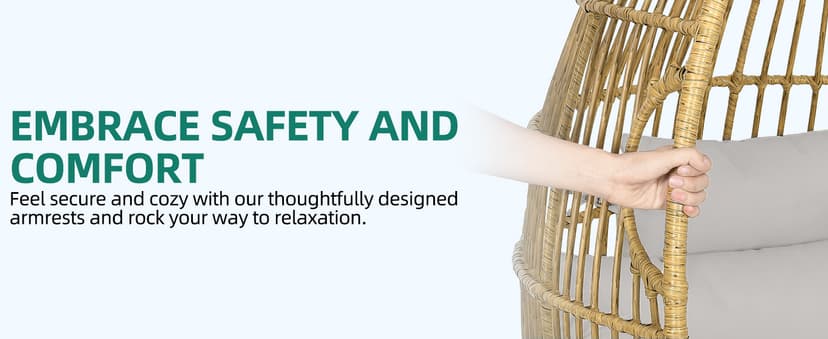 YITAHOME Wicker Egg Chair - Outdoor Rocking Chair for Patio, Grey