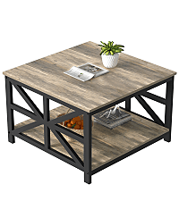 GreenForest End Table with 2-Tier Storage Shelf, 24 inch Large Side Table for Living Room,Modern Nightstand for Bedroom Bedside Office Farmhouse, Grey Wash