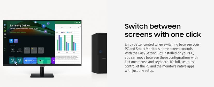 Samsung 43-Inch M7 (M70D) Series 4K UHD Smart Monitor with Streaming TV, Speakers, HDR10, USB-C, Multiple Ports, Gaming Hub, SolarCell Remote, Vision Accessibility Tools, LS43DM702UNXGO, 2024, Black