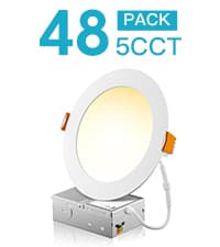 FREELICHT 24 Pack 6 Inch 5CCT Ultra-Thin LED Recessed Ceiling Light with Junction Box, 2700K/3000K/3500K/4000K/5000K Selectable, 1050LM Brightness, Dimmable Canless Wafer Downlight, 12WEqv110W-ETL&FCC