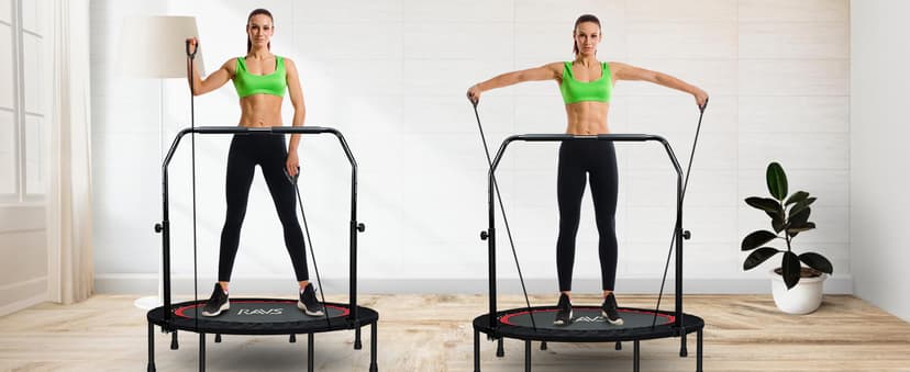 Foldable Mini Trampoline for Adults & Kids 40/48 inch Rebounder Trampoline with Adjustable Foam Bar for Indoor Workout Fitness