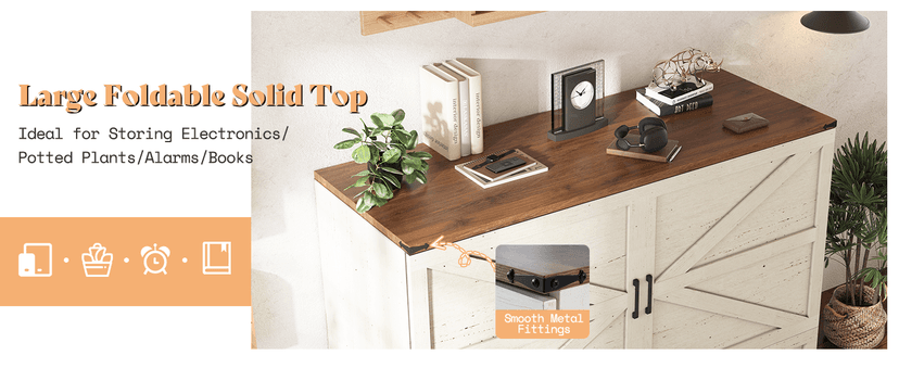 AMERLIFE Queen Murphy Bed with Storage & Charging Station, Farmhouse Murphy Cabinet with Foldable Panel, Noisy Free, for Guest Bedroom, Living Room, Office, Distressed White & Barnwood