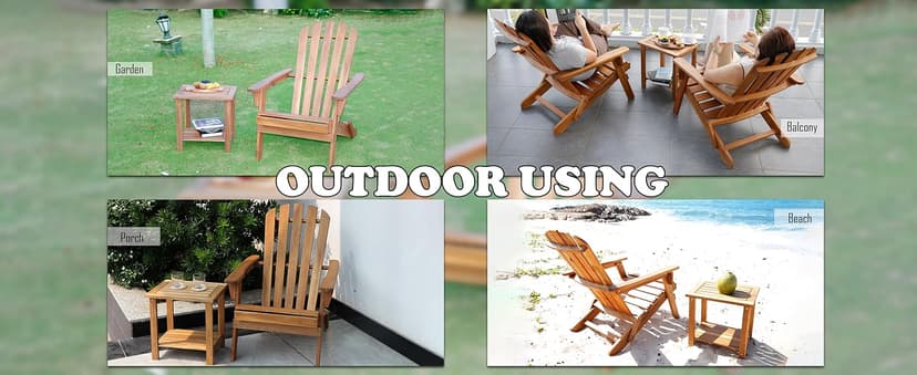 Double Adirondack Side Table, Weather-Resistant Rectangular End Table for Patio, Garden, Lawn, and Living Room. Ideal as a Stylish Indoor and Outdoor Side Table Companion, Natural