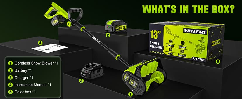 40V 13 inch Cordless Snow Blower, 4.0Ah Snow Blower Battery Powered with Directional Plate, Brushless Electric Snow Shovel for Pathway, Patio, Deck, Driveway, Green