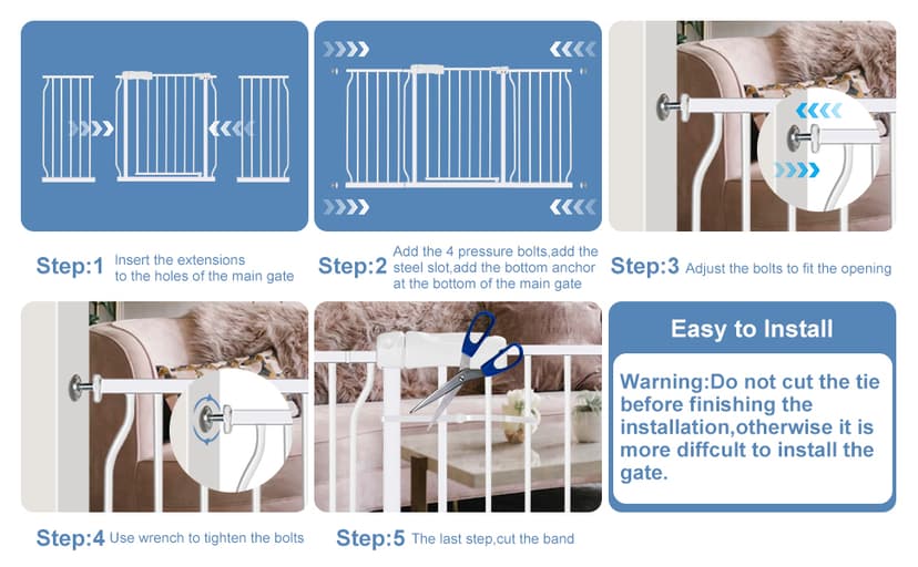 Extra Wide Baby Gate 62.2-66.9 Pressure Mounted,Child Dog Pet Safety Gates with Walk Through Door for Doorways Stairs No Drilling in Door,White