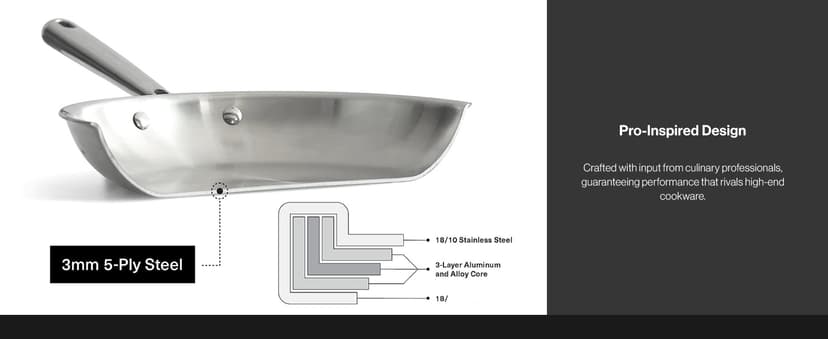 Misen 5-Ply Stainless Steel Cookware Set - Versatile, Dishwasher Safe - 9-Piece Set - 10" Skillet, 12" Skillet + Lid, 3 QT Saute Pan + Lid, 3 QT Saucier + Lid, 8 QT Stockpot + Lid