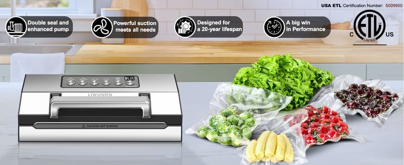2025 Upgraded Precision Fast-Vacuum Sealer, LIWUNON Commercial Full Automatic Food Vacuum Sealer Machine, Double Heat Seal, Built-in Cutter&Bag Storage, Powerful Food Vacuum Saver, 2 Rolls Bags&hose