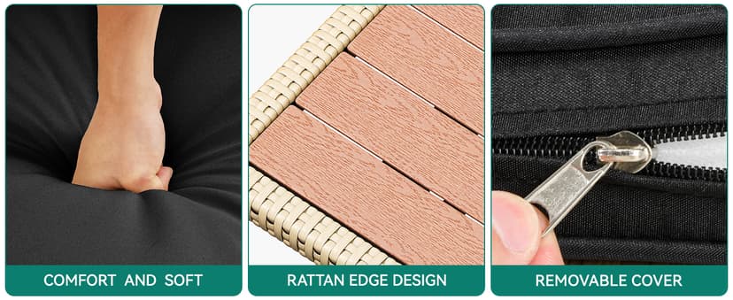 YITAHOME Patio Wicker L-Shaped Furniture Set, All-Weather Rattan Outdoor Conversation Sofa Set for Backyard Deck with Soft Cushions,Ottomans and Plastic Wood Dining Table (Light Brown+Black)