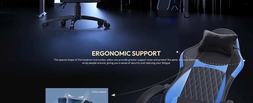 Dowinx Gaming Chair with Pocket Spring Cushion, Ergonomic Computer Chair with Massage Lumbar and Footrest for Adults, High Back Game Chair Leather for Office Gaming 300LBS, Blue New