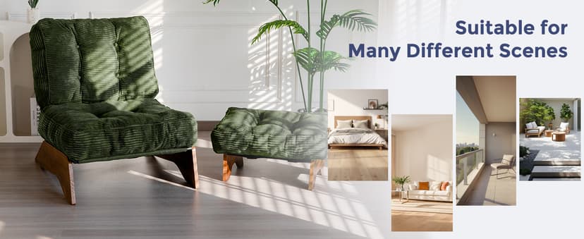 MAXYOYO Accent Chair with Ottoman Adjustable Backrest, Tufted Living Room Chair Upholstered Lounge Chair with Footrest Set, Modern Chair Cozy Reclining Chair for Reading Room, Green