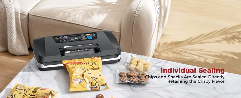 95kpa Vacuum Sealer Machine,Commercial Full Automatic Food Sealer,Powerful Sealing System with Double Heat Seal,Built-in Cutter&Bags Storage,1 Bag Rolls and 10 pcs Pre-cut Bags