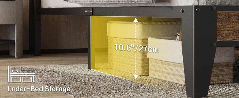 OLEVS Full Bed Frame with Headboard, Metal Platform Bed Full Size with 2-Tier Storage, LED Light & Charging Station Type C, No Box Spring Needed