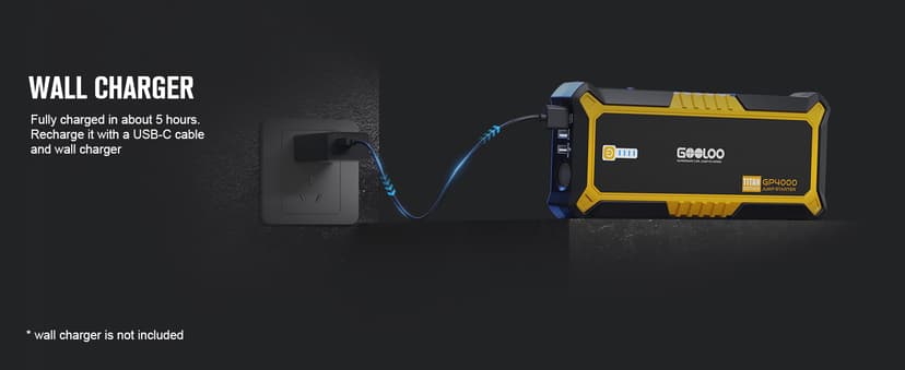 GOOLOO GP4000 Jump Starter 4000A Peak Car Starter (All Gas,up to 10.0L Diesel Engine) SuperSafe 12V Lithium Jump Box,Auto Battery Booster Pack,Portable Power Bank with USB Quick Charge and Type C Port