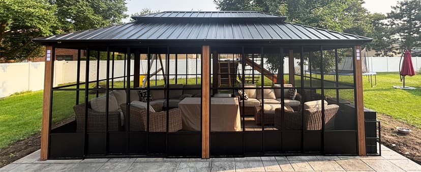 PURPLE LEAF 12' X 14' Patio Hardtop Gazebo Double Top Outdoor Screen House Aluminum Solarium Backyard Sun Room with Detachable Windows