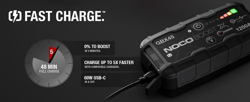 NOCO Boost X GBX45: 1250A UltraSafe Jump Starter – 12V Lithium Battery Booster Pack, Portable Jump Box, Power Bank & Jumper Cables - for 6.5L Gas and 4.0L Diesel Engines