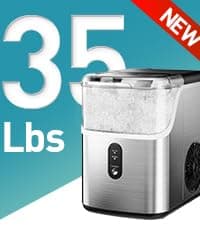 EUHOMY Nugget Ice Maker Countertop with Handle, Ready in 6 Mins, 34lbs Per Day, Removable Top Cover, Auto-Cleaning, Portable Sonic Ice Maker with Basket and Scoop, for Home/Party/RV/Camping (Black)